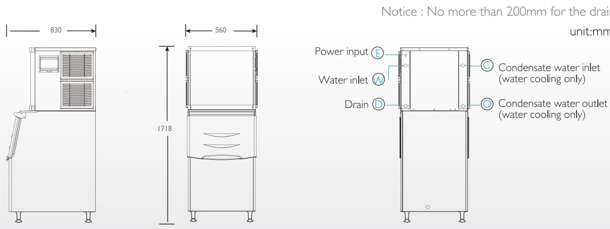 Specs for the ICEPRO 315kg/24hr Commercial Cube Ice Maker Machine.