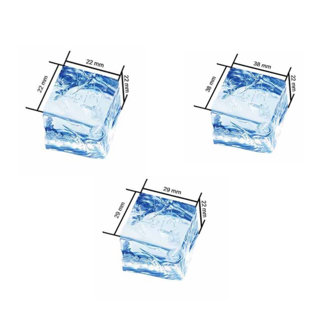 3 ice cubes showcasing the dimensions the ICEPRO 3000kg/24hr Ice Maker Machine can produce.